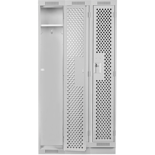 Clean Line Lockers, Bank of 3, 36" x 15" x 76", Steel, Grey, Rivet (Assembled), Perforated Dufferin Supply