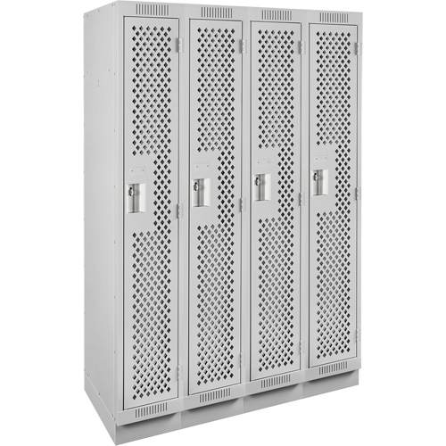 Clean Line Lockers, Bank of 4, 48" x 15" x 76", Steel, Grey, Rivet (Assembled), Perforated Dufferin Supply