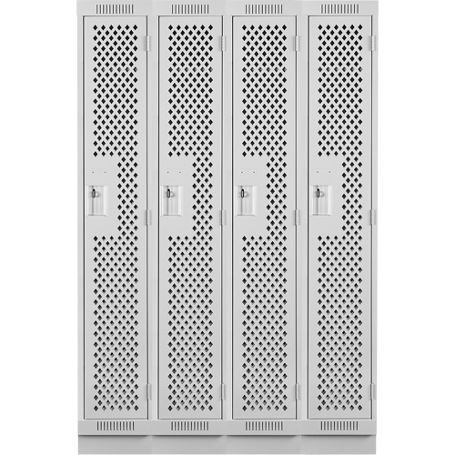 Clean Line Lockers, Bank of 4, 48" x 15" x 76", Steel, Grey, Rivet (Assembled), Perforated Dufferin Supply