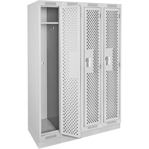 Clean Line Lockers, Bank of 4, 48" x 15" x 76", Steel, Grey, Rivet (Assembled), Perforated Dufferin Supply