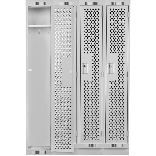 Clean Line Lockers, Bank of 4, 48" x 15" x 76", Steel, Grey, Rivet (Assembled), Perforated Dufferin Supply