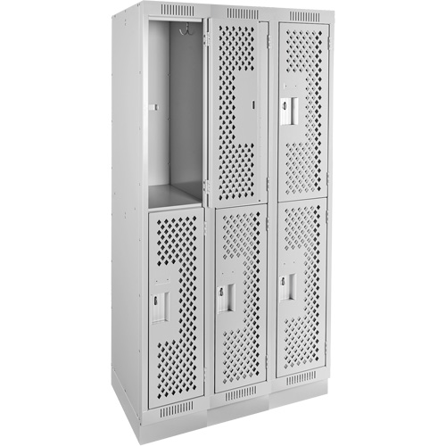 Clean Line Lockers, 2 -tier, Bank of 3, 36" x 12" x 76", Steel, Grey, Rivet (Assembled), Perforated Dufferin Supply