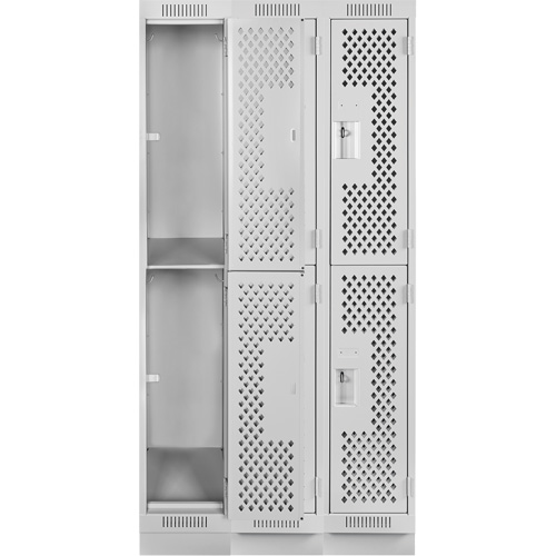 Clean Line Lockers, 2 -tier, Bank of 3, 36" x 12" x 76", Steel, Grey, Rivet (Assembled), Perforated Dufferin Supply