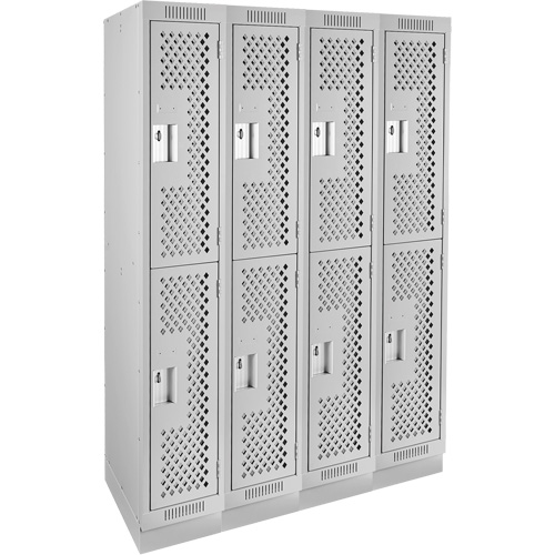 Clean Line Lockers, 2 -tier, Bank of 4, 48" x 12" x 76", Steel, Grey, Rivet (Assembled), Perforated Dufferin Supply