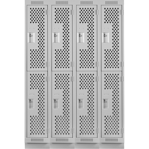 Clean Line Lockers, 2 -tier, Bank of 4, 48" x 12" x 76", Steel, Grey, Rivet (Assembled), Perforated Dufferin Supply