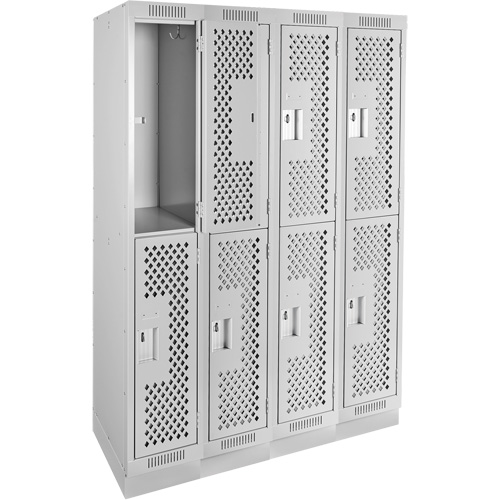 Clean Line Lockers, 2 -tier, Bank of 4, 48" x 12" x 76", Steel, Grey, Rivet (Assembled), Perforated Dufferin Supply