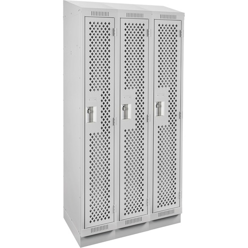 Clean Line Lockers, Bank of 3, 36" x 18" x 82", Steel, Grey, Rivet (Assembled), Perforated Dufferin Supply