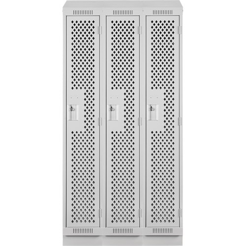 Clean Line Lockers, Bank of 3, 36" x 18" x 82", Steel, Grey, Rivet (Assembled), Perforated Dufferin Supply