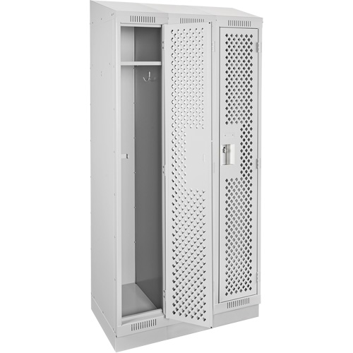 Clean Line Lockers, Bank of 3, 36" x 18" x 82", Steel, Grey, Rivet (Assembled), Perforated Dufferin Supply