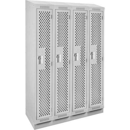 Clean Line Lockers, Bank of 4, 48" x 18" x 82", Steel, Grey, Rivet (Assembled), Perforated Dufferin Supply