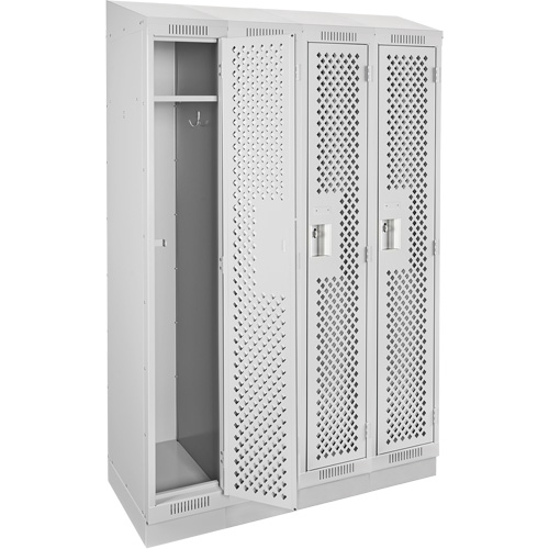 Clean Line Lockers, Bank of 4, 48" x 18" x 82", Steel, Grey, Rivet (Assembled), Perforated Dufferin Supply