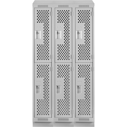 Clean Line Lockers, 2 -tier, Bank of 3, 36" x 15" x 82", Steel, Grey, Rivet (Assembled), Perforated Dufferin Supply