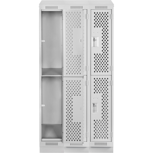 Clean Line Lockers, 2 -tier, Bank of 3, 36" x 15" x 82", Steel, Grey, Rivet (Assembled), Perforated Dufferin Supply