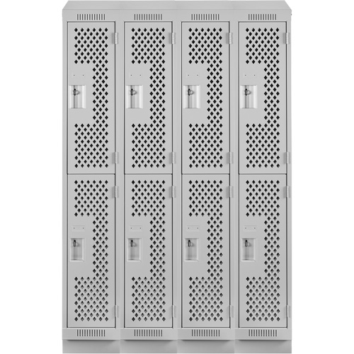 Clean Line Lockers, 2 -tier, Bank of 4, 48" x 15" x 82", Steel, Grey, Rivet (Assembled), Perforated Dufferin Supply