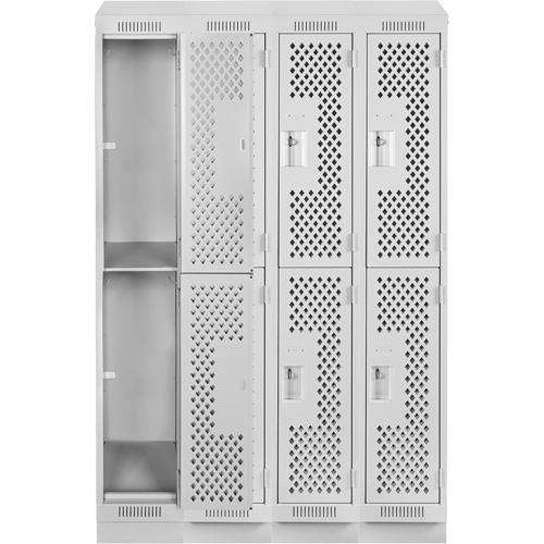 Clean Line Lockers, 2 -tier, Bank of 4, 48" x 15" x 82", Steel, Grey, Rivet (Assembled), Perforated Dufferin Supply