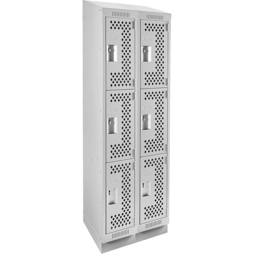 Casiers Clean Line, 3 niveaux, Bloc de 2, 24" x 18" x 82", Acier, Gris, Rivet (assembl&eacute;), Perfor&eacute; Dufferin Supply