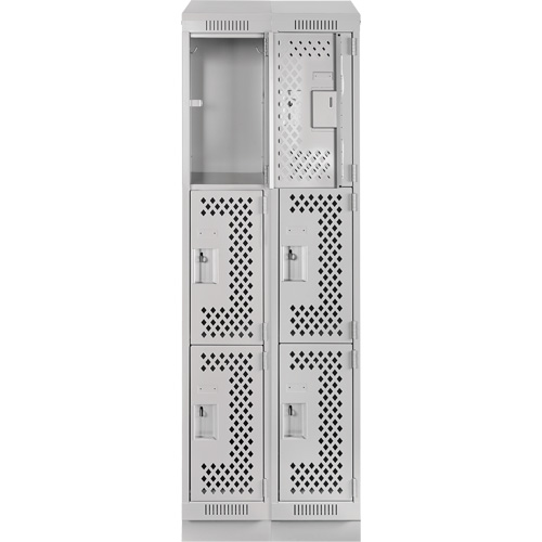 Casiers Clean Line, 3 niveaux, Bloc de 2, 24" x 18" x 82", Acier, Gris, Rivet (assembl&eacute;), Perfor&eacute; Dufferin Supply