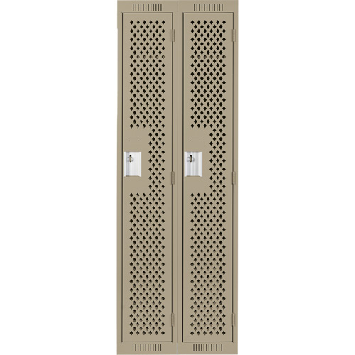 Clean Line Lockers, Bank of 2, 24" x 15" x 72", Steel, Beige, Rivet (Assembled), Perforated Dufferin Supply