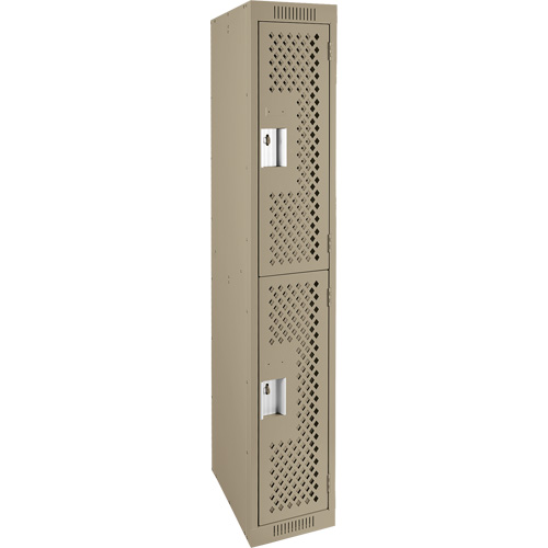 Clean Line Lockers, 2 -tier, 12" x 15" x 72", Steel, Beige, Rivet (Assembled), Perforated Dufferin Supply