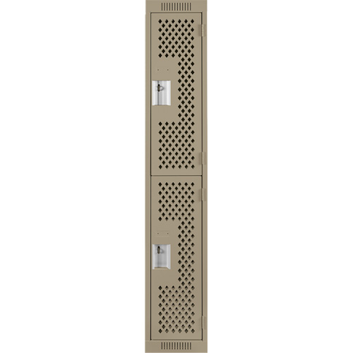 Clean Line Lockers, 2 -tier, 12" x 15" x 72", Steel, Beige, Rivet (Assembled), Perforated Dufferin Supply