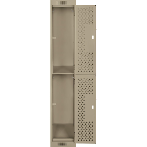 Clean Line Lockers, 2 -tier, 12" x 15" x 72", Steel, Beige, Rivet (Assembled), Perforated Dufferin Supply