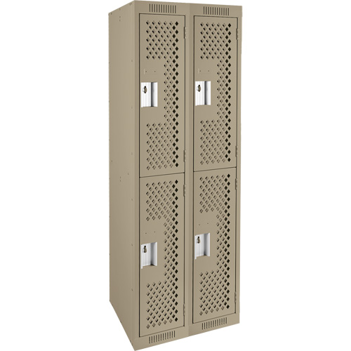 Clean Line Lockers, 2 -tier, Bank of 2, 24" x 15" x 72", Steel, Beige, Rivet (Assembled), Perforated Dufferin Supply