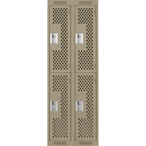 Clean Line Lockers, 2 -tier, Bank of 2, 24" x 15" x 72", Steel, Beige, Rivet (Assembled), Perforated Dufferin Supply