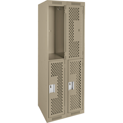 Clean Line Lockers, 2 -tier, Bank of 2, 24" x 15" x 72", Steel, Beige, Rivet (Assembled), Perforated Dufferin Supply