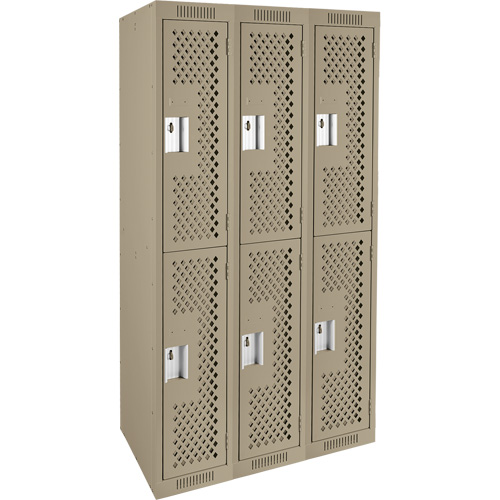 Clean Line Lockers, 2 -tier, Bank of 3, 36" x 15" x 72", Steel, Beige, Rivet (Assembled), Perforated Dufferin Supply