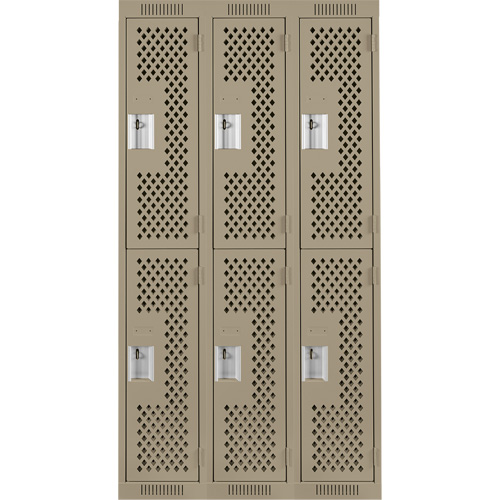 Clean Line Lockers, 2 -tier, Bank of 3, 36" x 15" x 72", Steel, Beige, Rivet (Assembled), Perforated Dufferin Supply