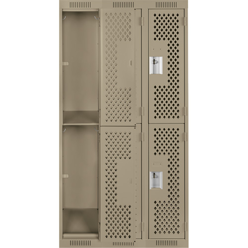 Clean Line Lockers, 2 -tier, Bank of 3, 36" x 15" x 72", Steel, Beige, Rivet (Assembled), Perforated Dufferin Supply