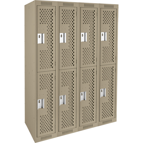 Clean Line Lockers, 2 -tier, Bank of 4, 48" x 12" x 72", Steel, Beige, Rivet (Assembled), Perforated Dufferin Supply