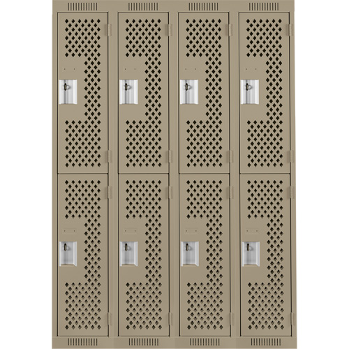 Clean Line Lockers, 2 -tier, Bank of 4, 48" x 12" x 72", Steel, Beige, Rivet (Assembled), Perforated Dufferin Supply