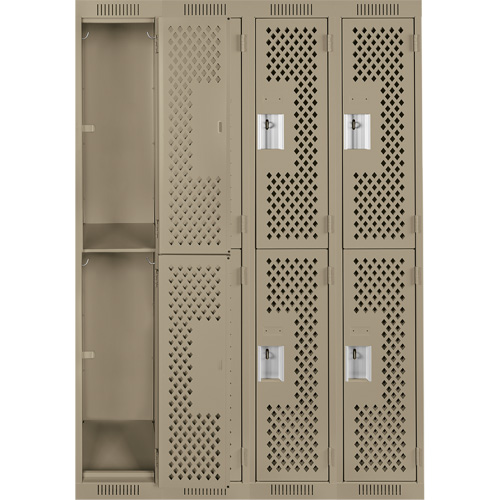 Clean Line Lockers, 2 -tier, Bank of 4, 48" x 12" x 72", Steel, Beige, Rivet (Assembled), Perforated Dufferin Supply