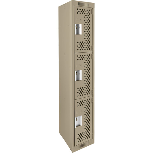Clean Line Lockers, 3 -tier, 12" x 12" x 72", Steel, Beige, Rivet (Assembled), Perforated Dufferin Supply