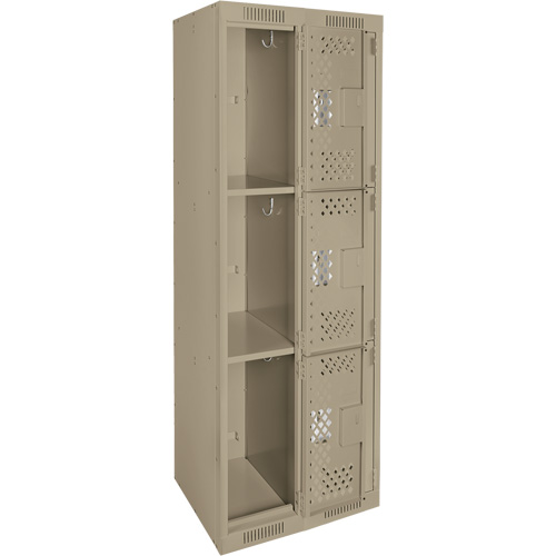 Clean Line Lockers, 3 -tier, Bank of 2, 24" x 12" x 72", Steel, Beige, Rivet (Assembled), Perforated Dufferin Supply