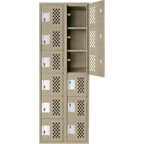 Assembled Lockerettes Clean Line Perforated Economy Lockers, 6 -tier, Bank of 2, 18" x 72" x 12", Steel Dufferin Supply