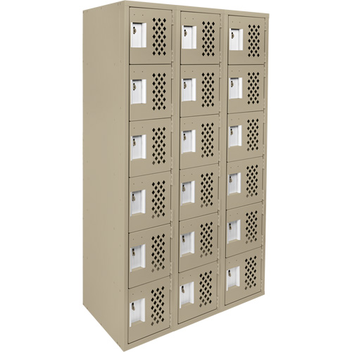 Assembled Lockerettes Clean Line Perforated Economy Lockers, 6 -tier, Bank of 3, 18" x 72" x 12", Steel Dufferin Supply