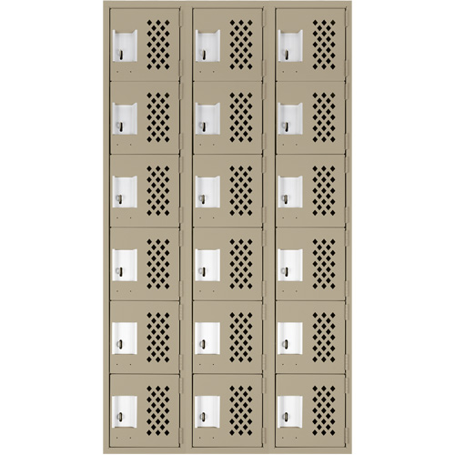 Assembled Lockerettes Clean Line Perforated Economy Lockers, 6 -tier, Bank of 3, 18" x 72" x 12", Steel Dufferin Supply