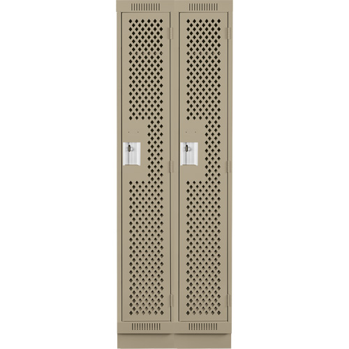 Clean Line Lockers, Bank of 2, 24" x 12" x 76", Steel, Beige, Rivet (Assembled), Perforated Dufferin Supply