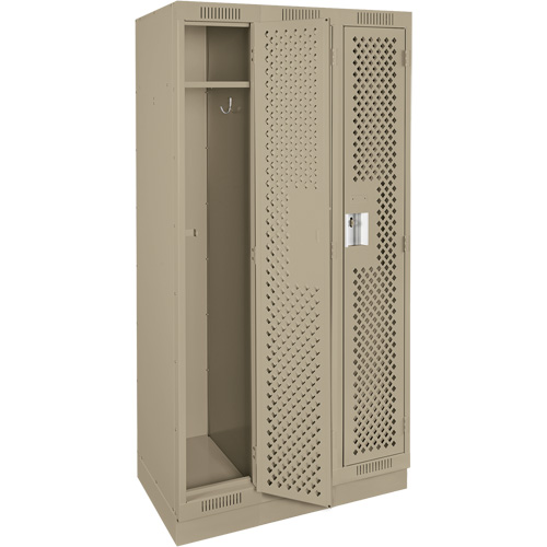 Clean Line Lockers, Bank of 3, 36" x 15" x 76", Steel, Beige, Rivet (Assembled), Perforated Dufferin Supply