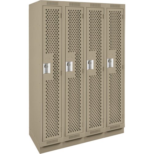 Clean Line Lockers, Bank of 4, 48" x 15" x 76", Steel, Beige, Rivet (Assembled), Perforated Dufferin Supply