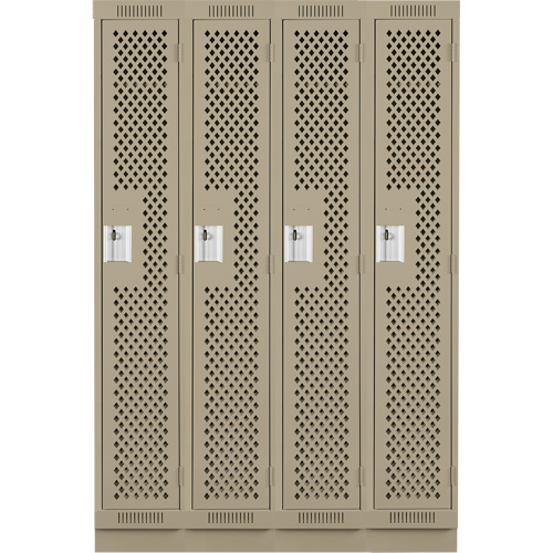 Clean Line Lockers, Bank of 4, 48" x 15" x 76", Steel, Beige, Rivet (Assembled), Perforated Dufferin Supply