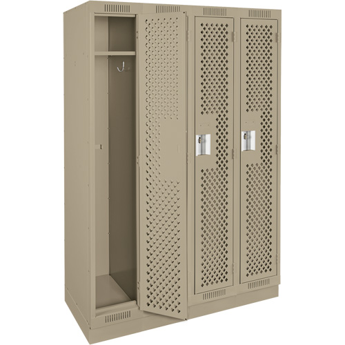 Clean Line Lockers, Bank of 4, 48" x 15" x 76", Steel, Beige, Rivet (Assembled), Perforated Dufferin Supply