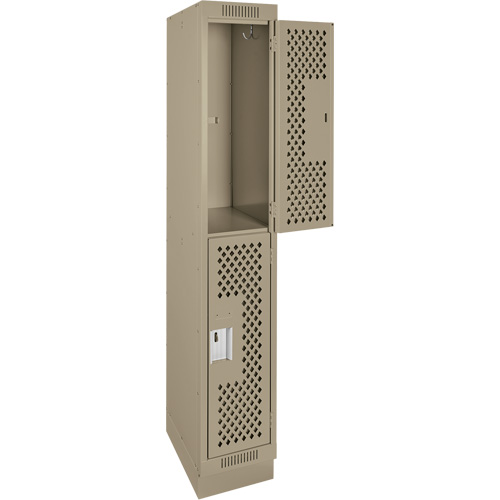 Clean Line Lockers, 2 -tier, 12" x 12" x 76", Steel, Beige, Rivet (Assembled), Perforated Dufferin Supply