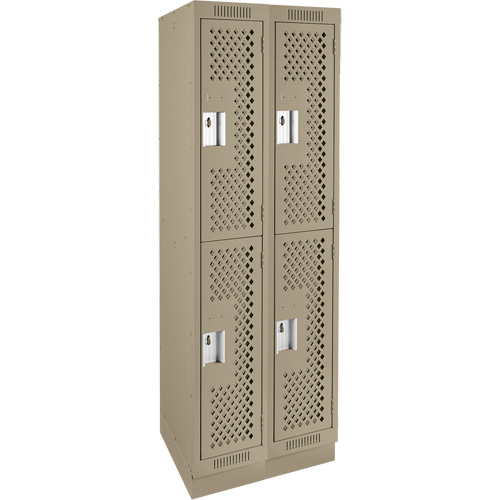 Clean Line Lockers, 2 -tier, Bank of 2, 24" x 12" x 76", Steel, Beige, Rivet (Assembled), Perforated Dufferin Supply