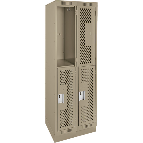 Clean Line Lockers, 2 -tier, Bank of 2, 24" x 12" x 76", Steel, Beige, Rivet (Assembled), Perforated Dufferin Supply