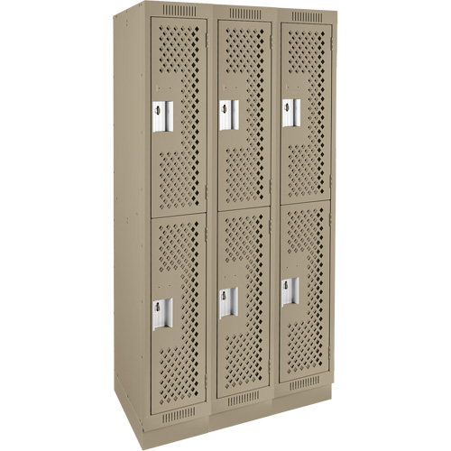 Clean Line Lockers, 2 -tier, Bank of 3, 36" x 12" x 76", Steel, Beige, Rivet (Assembled), Perforated Dufferin Supply