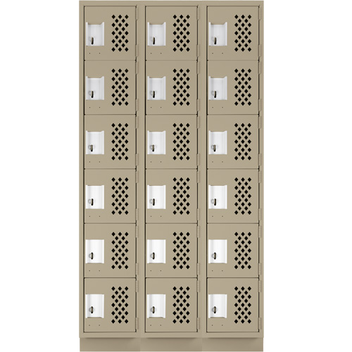 Clean-Line Perforated Lockerette, 6 -tier, Bank of 3, 15" x 72" x 12", Steel Dufferin Supply