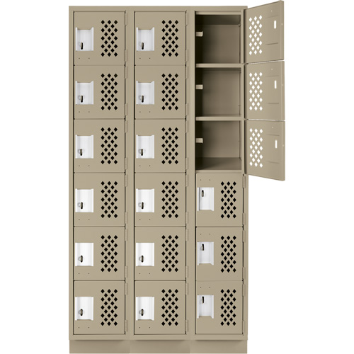 Clean-Line Perforated Lockerette, 6 -tier, Bank of 3, 15" x 72" x 12", Steel Dufferin Supply